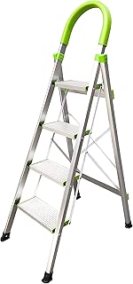 StepIt 4 Step Ladder - Portable Folding Aluminium Four Step Ladder with Deep Steps | 3 Year Warranty | Anti-Slip Soft Grip Step Ladders with Rubber Hand Grip | 150kg Capacity - Safety Step Ladders