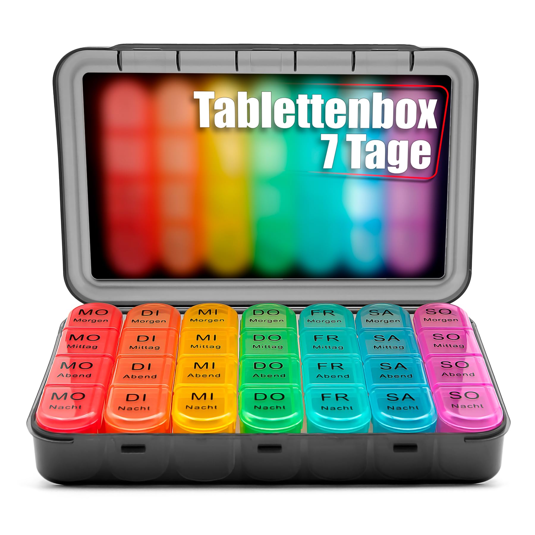 BigDean Tablettenbox 7 Tage luftdicht & lebensmittelecht – Pillendose Morgens, Mittags, Abends & Nacht