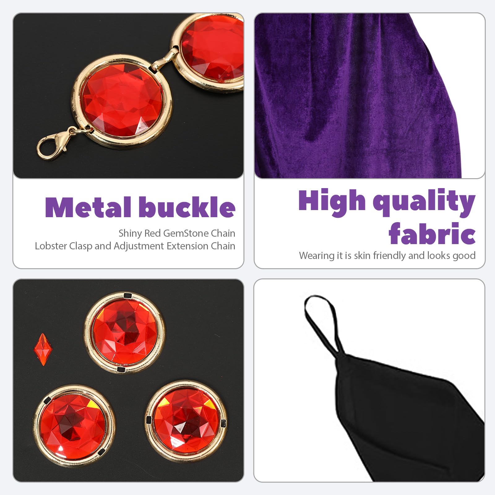 Makoike Raven Costume Women Purple Hooded Cloak Anime Witches Raven Cloak Cape Belt Gloves Red Gem Halloween Costume Carnival Props - Image 3