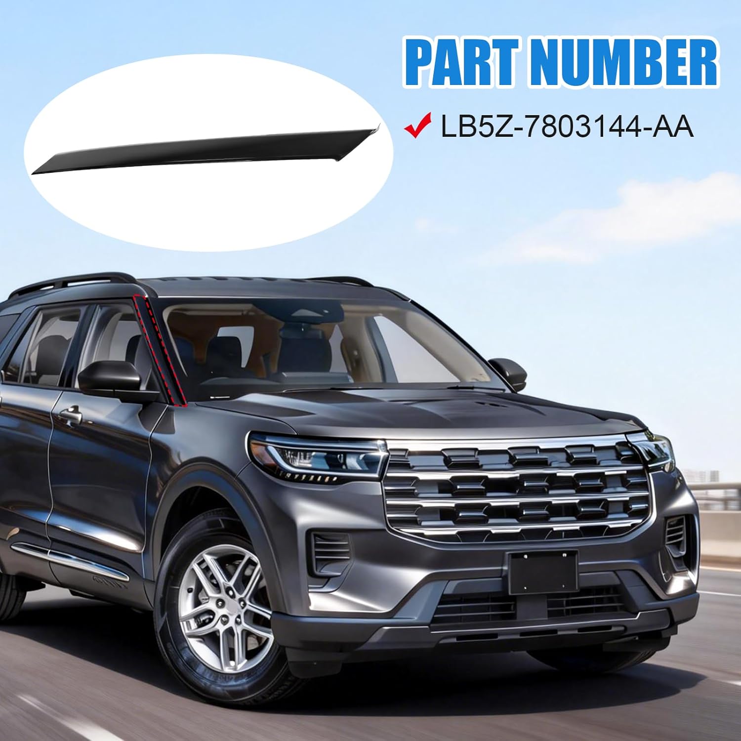 Outer Windshield A-Pillar Trim Panel Molding Front Right (Passenger Side) Replacement for 2020-2025 Ford Explorer 4 Door Utility LB5Z-7803144-AA