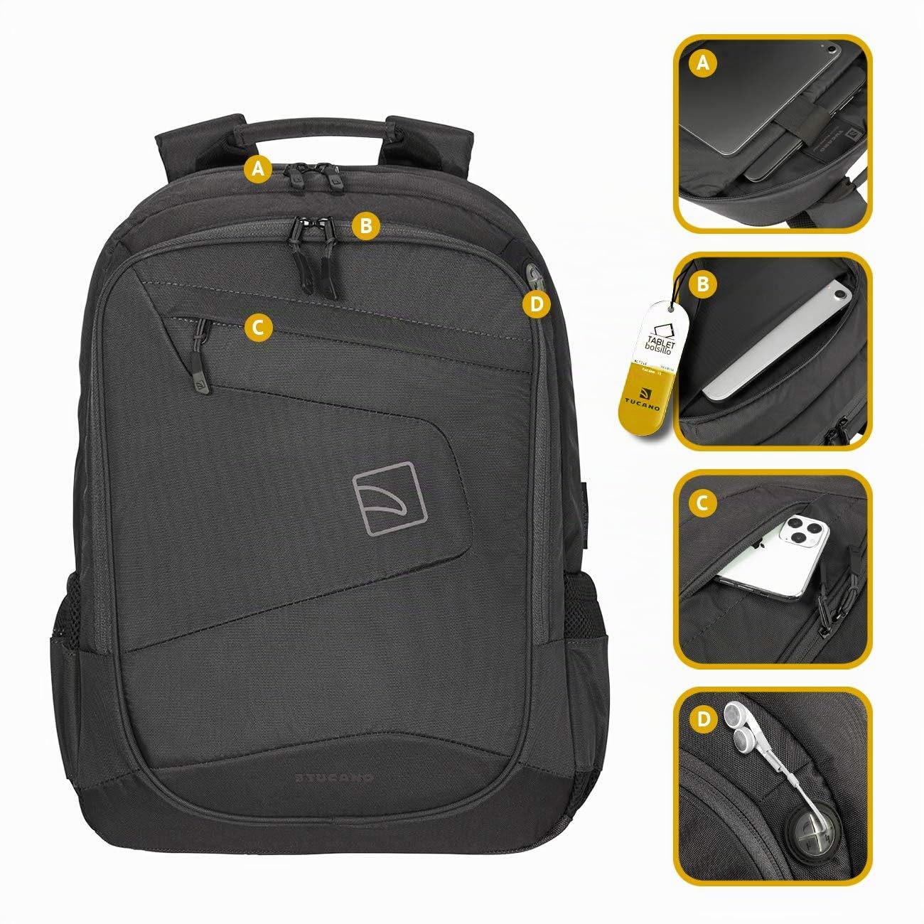 Tucano - Mochila Lato Backpack para portátiles de hasta 17 y MacBook Pro 15 y 17. Negro