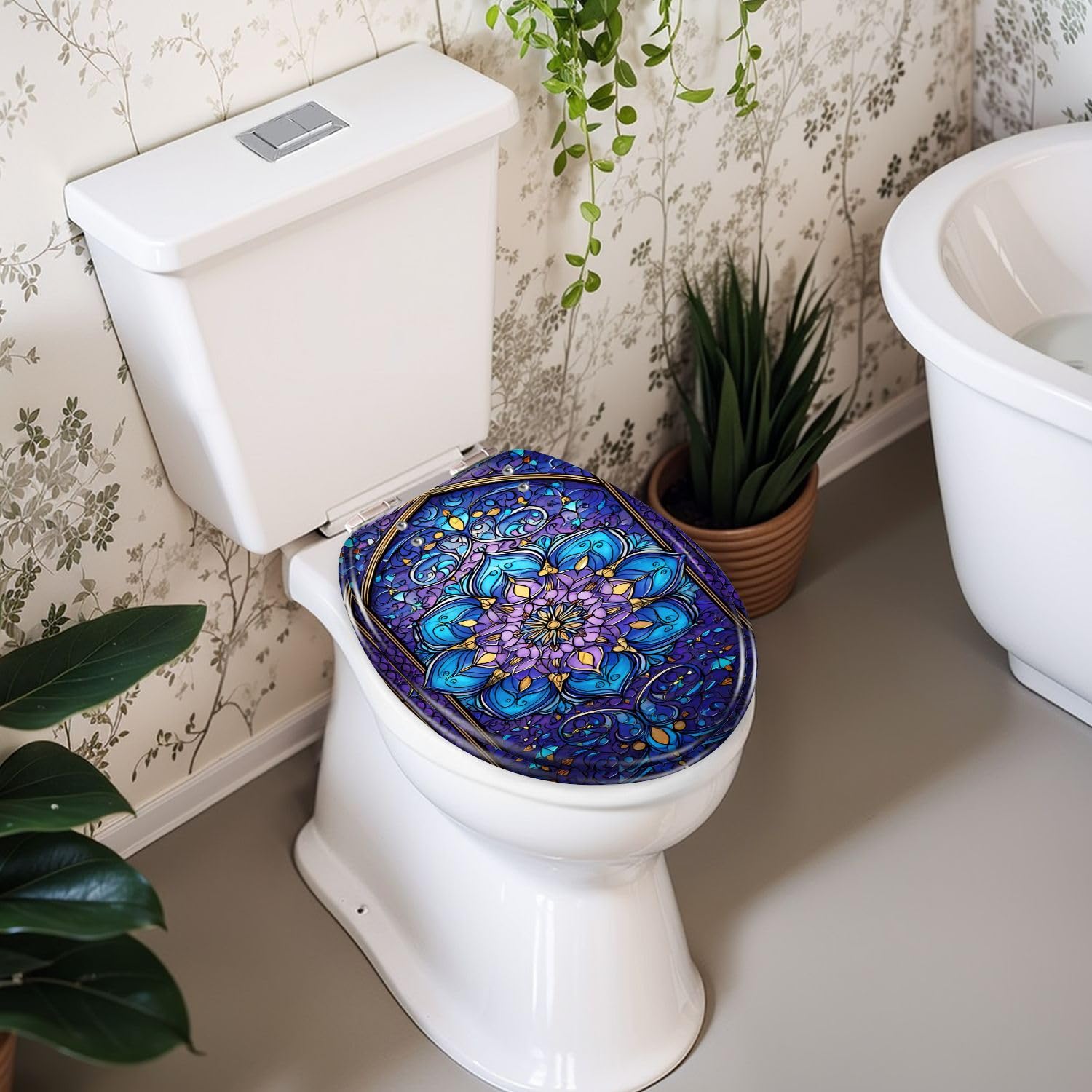 Asiento de inodoro redondo de resina para uso en el baño.