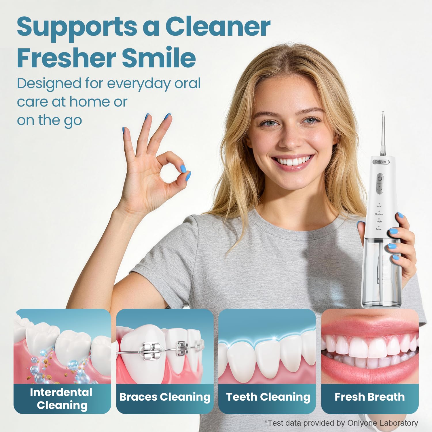 Onlyone Púa de hilo dental de agua para dientes, 300 ml, irrigador oral portátil, recargable, limpiador de riego de viaje, profesional, púas de limpieza eléctrica para limpieza de dientes, IPX7