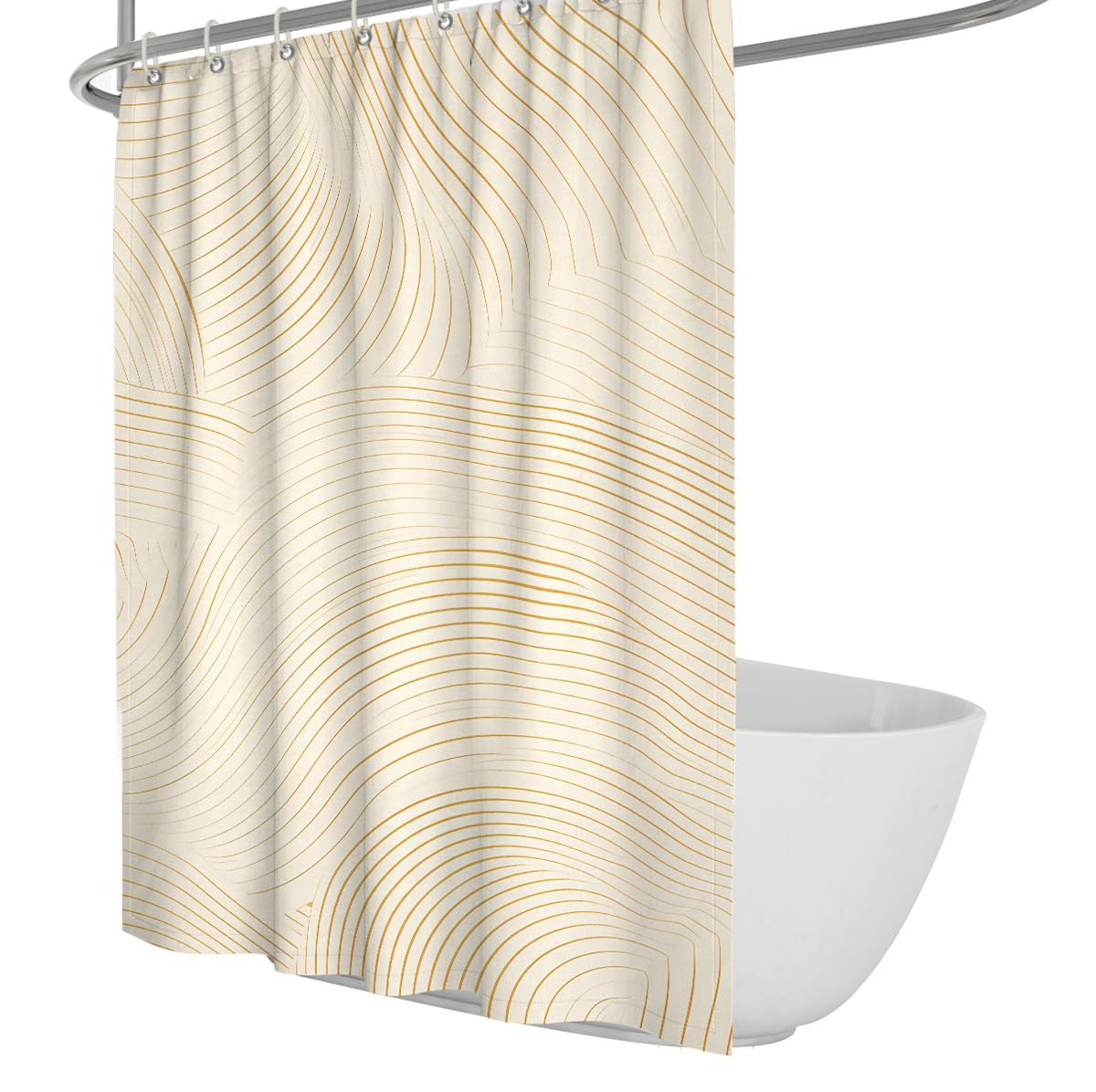 Uiringart Shower Curtains Gold Yellow Swirl Wave Lines Shower Curtain W180xl200cm Luxury Abstract Mildew Resistant Waterproof Bathroom Curtain Bath Decoration With Hook