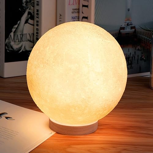FLRYBRG Lámpara de luna giratoria de 5.9 pulgadas, 16 colores, luz de noche LED con impresión 3D, luz de luna con soporte y control remototáctil y
