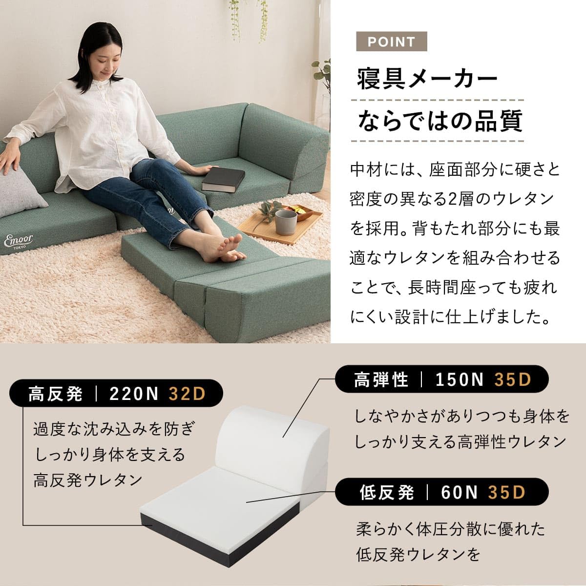 Amazon｜エムール すぐに寝れる フロア ソファ ローソファー コーナー