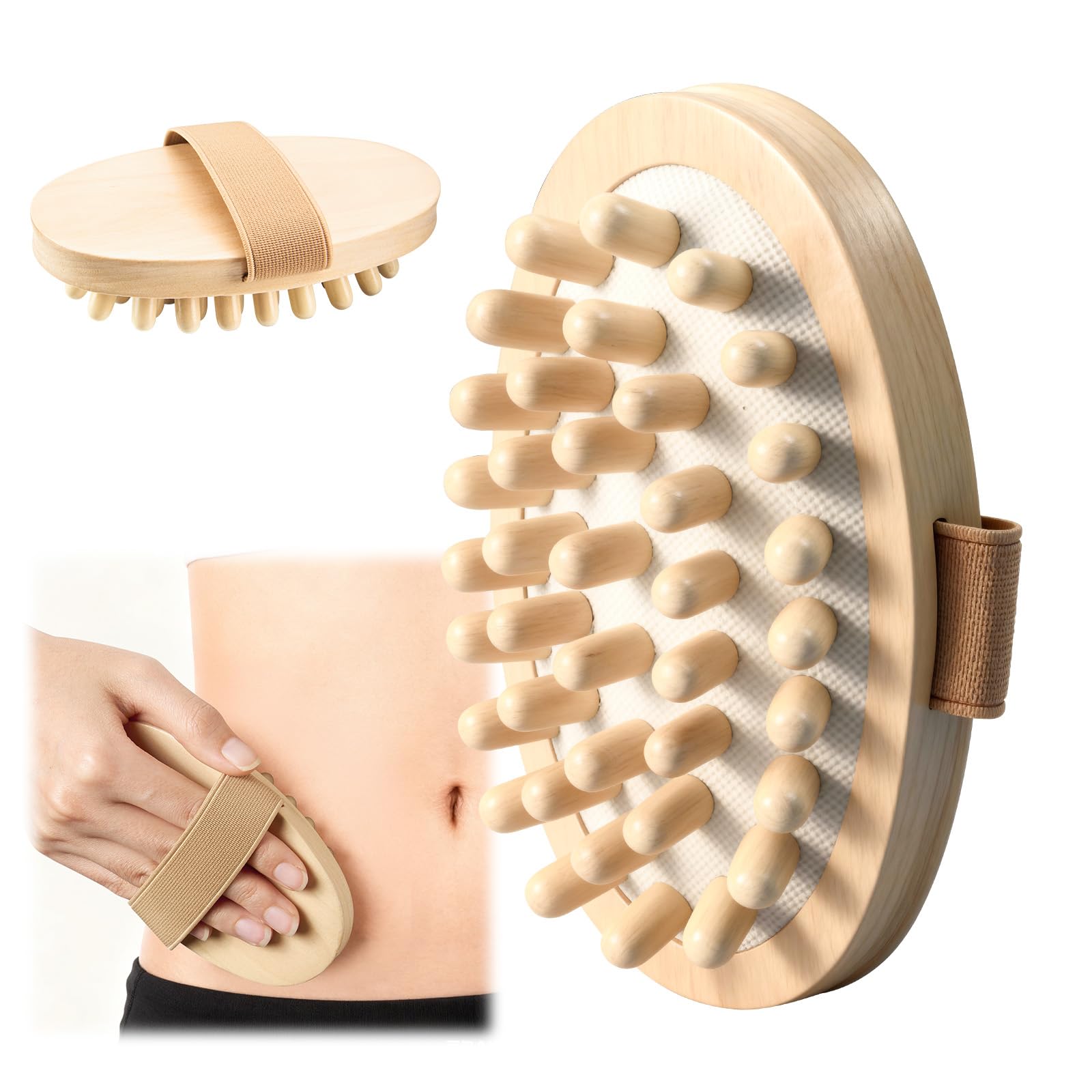 Photo 1 of 2 PCS Meridian Massage Brushes, Wood Therapy Massage Tools with Essential Oil, Handheld Meridian Brush for Belly Fat, Full Body Relaxation Cellulite Pressure Brushes for Legs, Arms, Back (Beige)