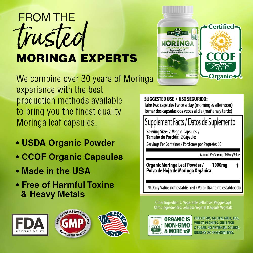 Moringa Capsules by Pura Vida Moringa Organic Moringa Powder