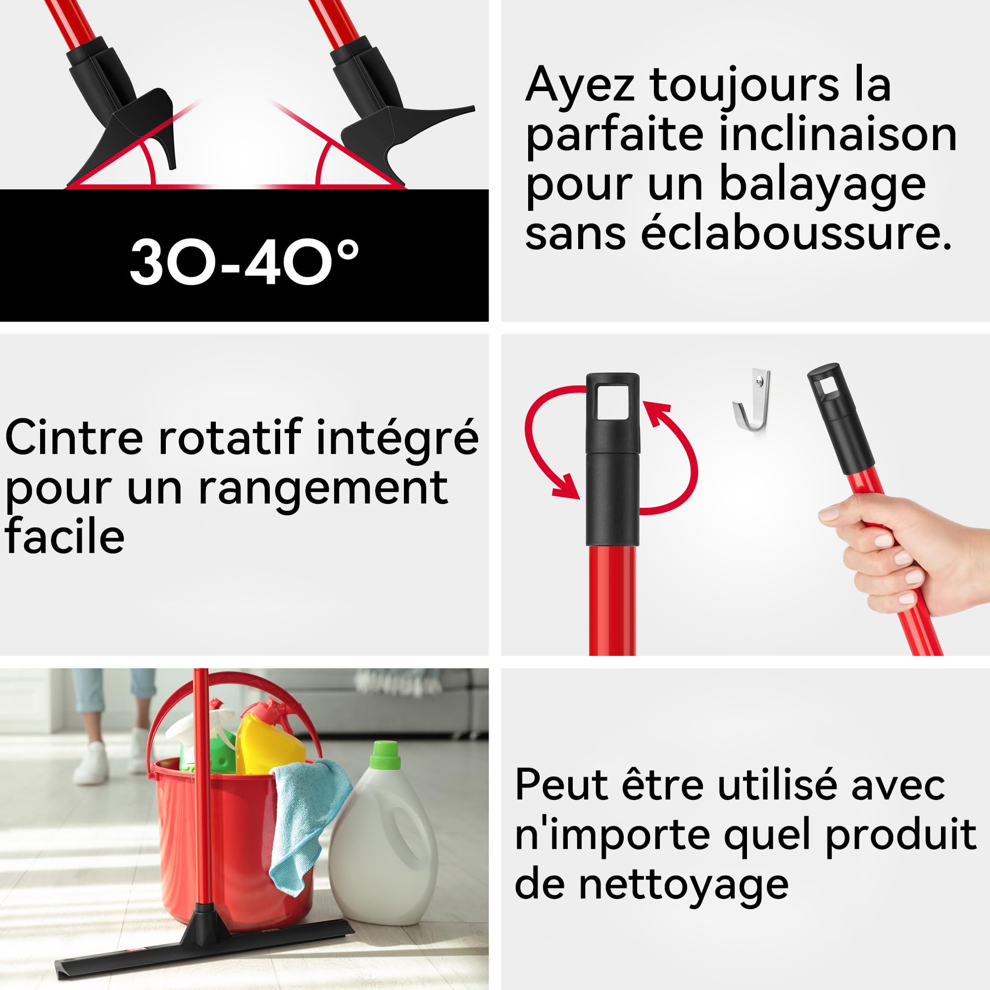 Tyroler Balai Raclette Sol Extérieur Terrasse Pousser et Tirer | Tête 45cm 100% Caoutchouc | 4 Parties de 140cm de Long | Parfait pour Toutes Surfaces | Raclette Douche Sol Professionnelle