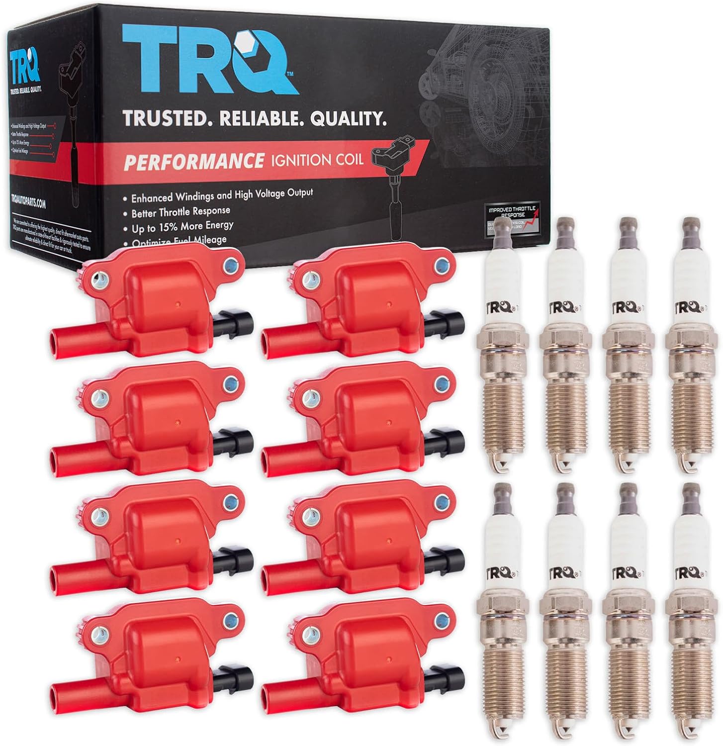 TRQ Ignition Kit Ignition Coil Spark Plugs Compatible with 17-22 Cadillac 14-21 Chevrolet 14-20 GMC