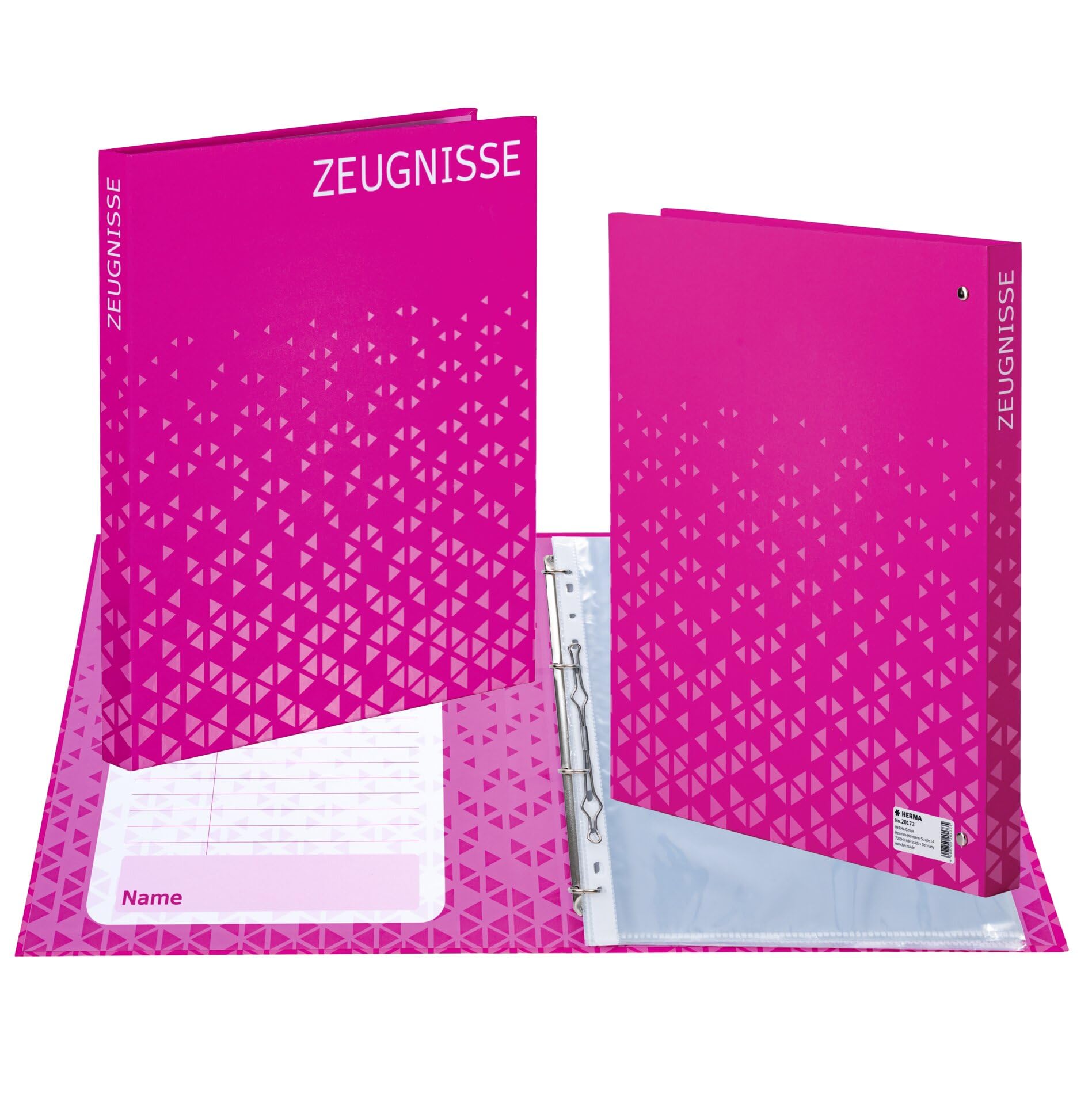 HERMA Carpeta de certificados, tamaño A4, 18 unidades, con 10 fundas transparentes para 20 certificados, certificados y documentos, con impresión interior, mecanismo de 4 anillas y patrón refinado