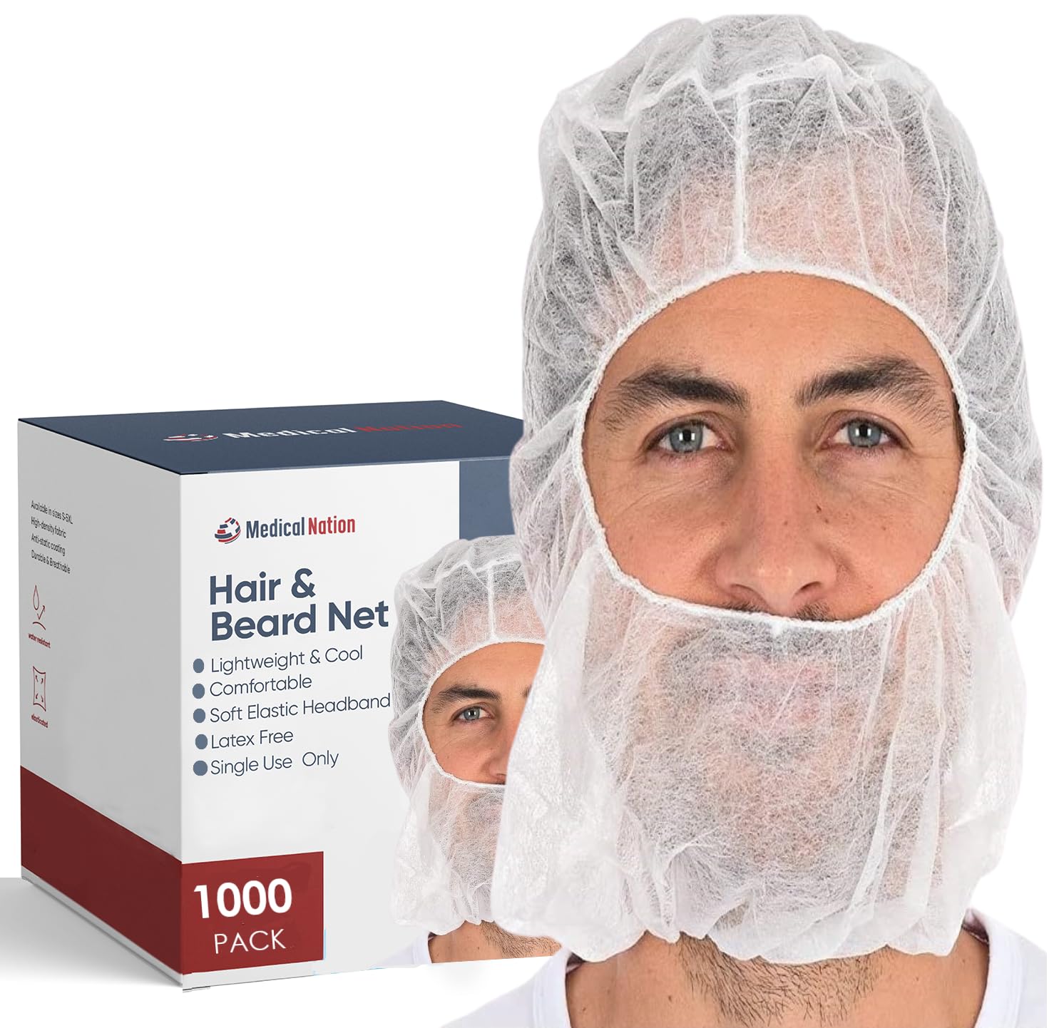 1000 Disposable Beard and Hair Net | Disposable Bouffant Hoods Caps, Beard Nets, Full Face Hair Nets | Unisex, Universal Size Hairnets for Food Service, Work, Cooking | White, 1000 Case