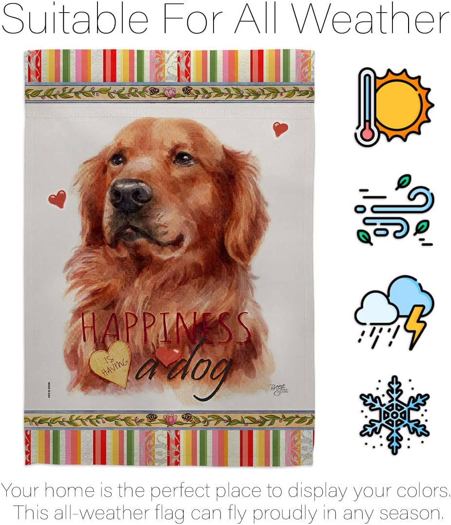 Breeze Decor Red Golden Retriever Happiness House Flag-Pack Dog Puppy Spoiled Paw Canine Fur Pet Nature Farm Animal Creature Support Our Troops Banner Small Garden Yard Gift Double-Sided, Made in USA
