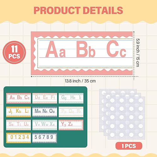 Miniatura 2 de Janlaugh 11 tablones de anuncios del alfabeto, alfabeto ABC número 0-9, tiras de pared para aula, decoración de pared con 50 puntos adhesivos para