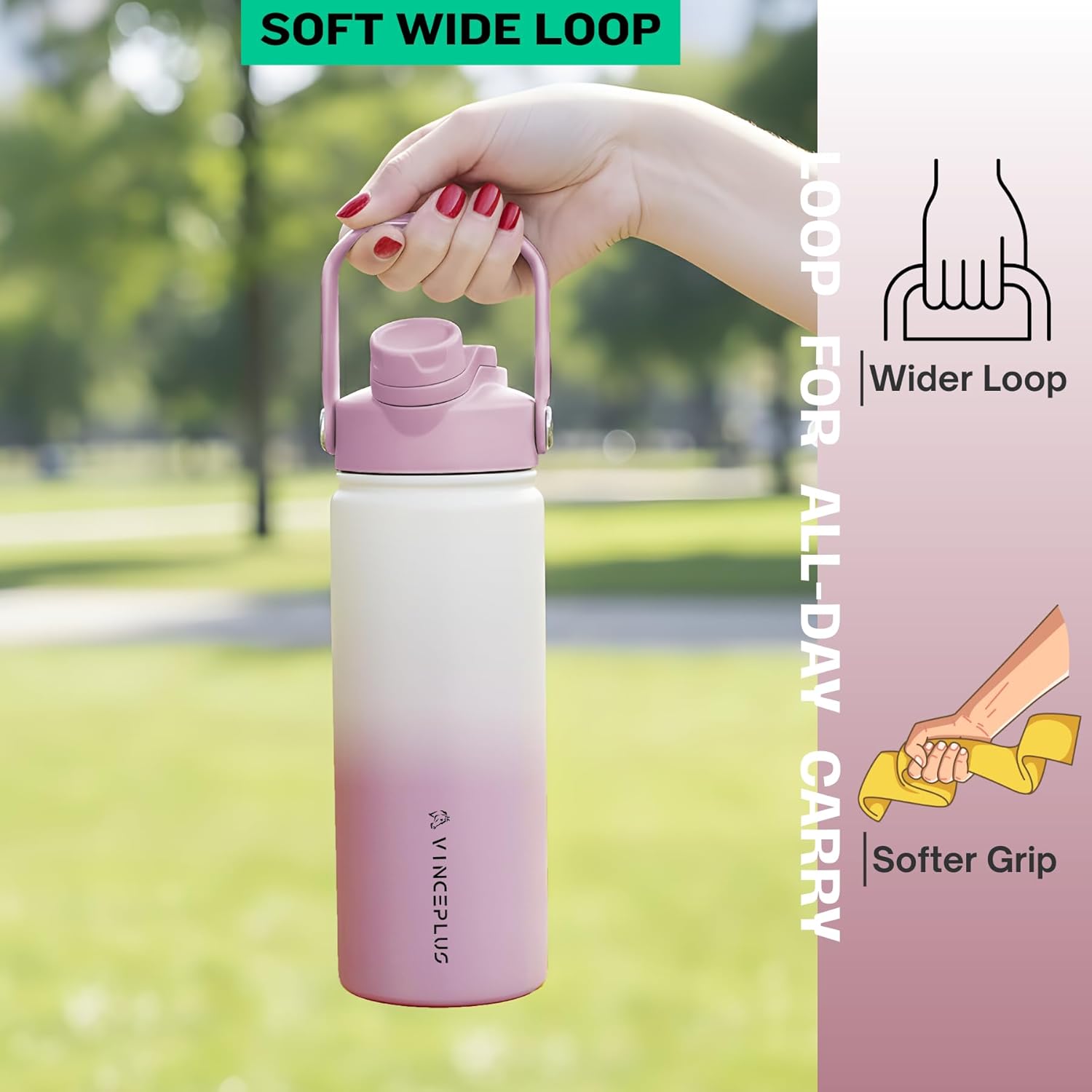 18oz Stainless Steel Water Bottle with 2 in 1 Lid | Triple Wall Vacuum Insulated Water Bottle| Leak-Proof, Carry Handle, Wide Mouth Travel Mug | BPA-Free for Kids & Adults (White/Pink, 18oz)