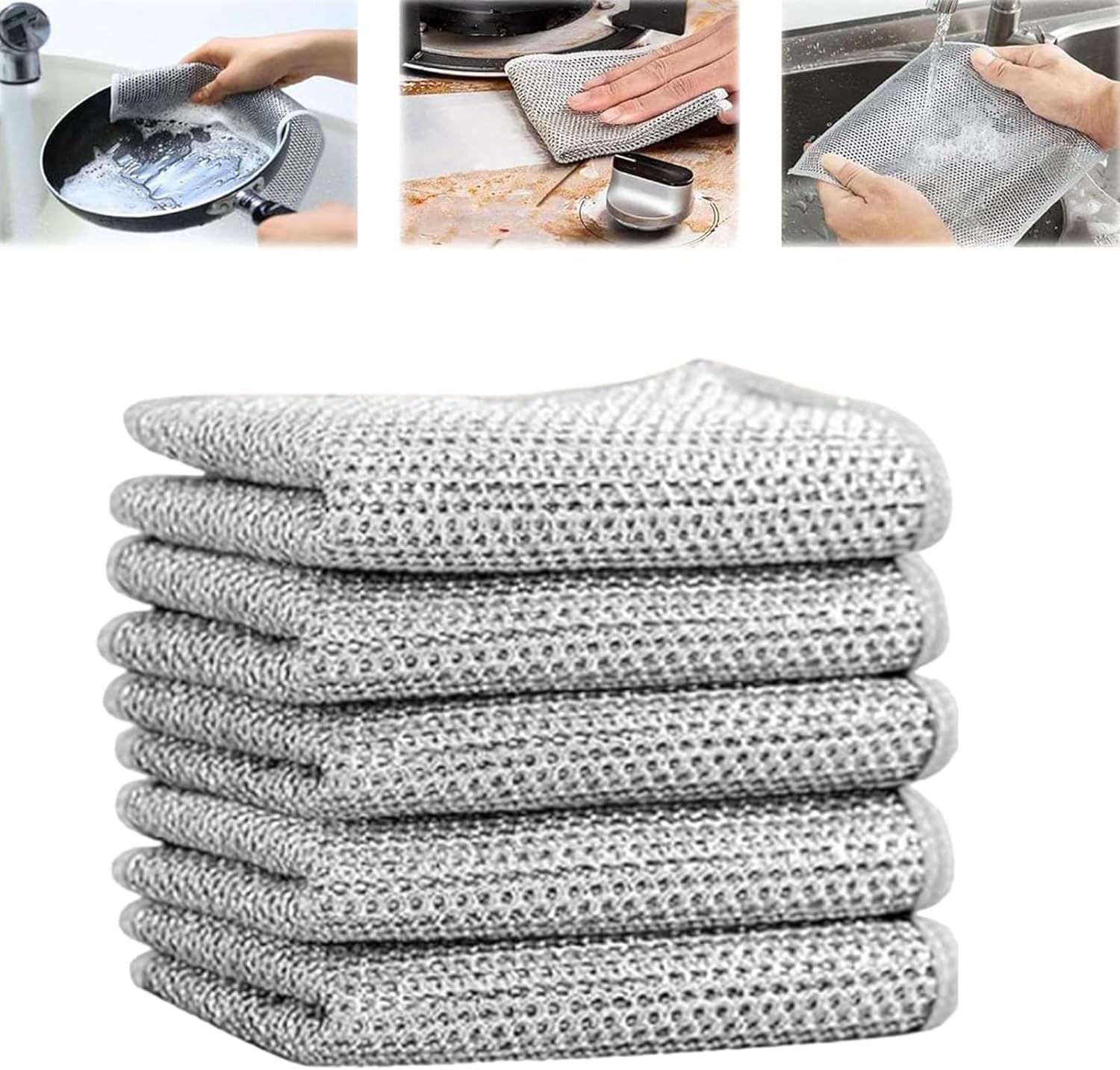 VYAKAT Multipurpose Wire Dishwashing Rags for Wet and Dry Cleaner Dish Cloths Stainless Steel Scourers Cleaners Reusable Kitchen Scourer Cloth (Single Layer, 5) (B0D14VNNJY) Amazon Price History, Amazon Price Tracker