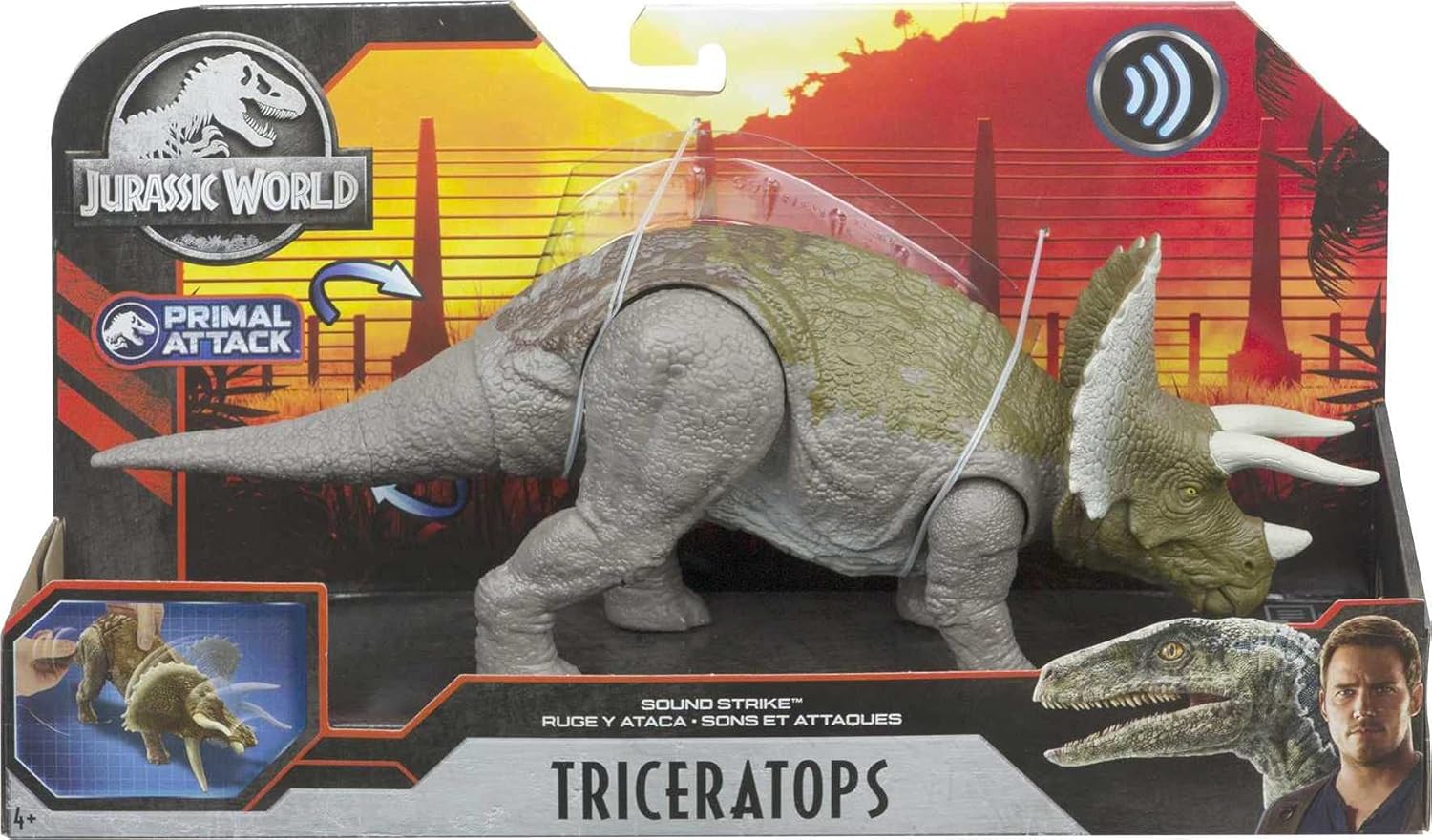 Jurassic World Toys Sound Strike Triceratops Figure with Strike and Chomping Action, Realistic Sounds, Movable Joints, Authentic Color and Texture; Ages 4 and Up