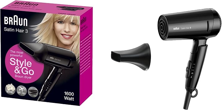 Braun Satin Hair 3 HD350 Style \u0026 Go - Secador de pelo viaje, 1600 W, color  negro : Amazon.es: Belleza