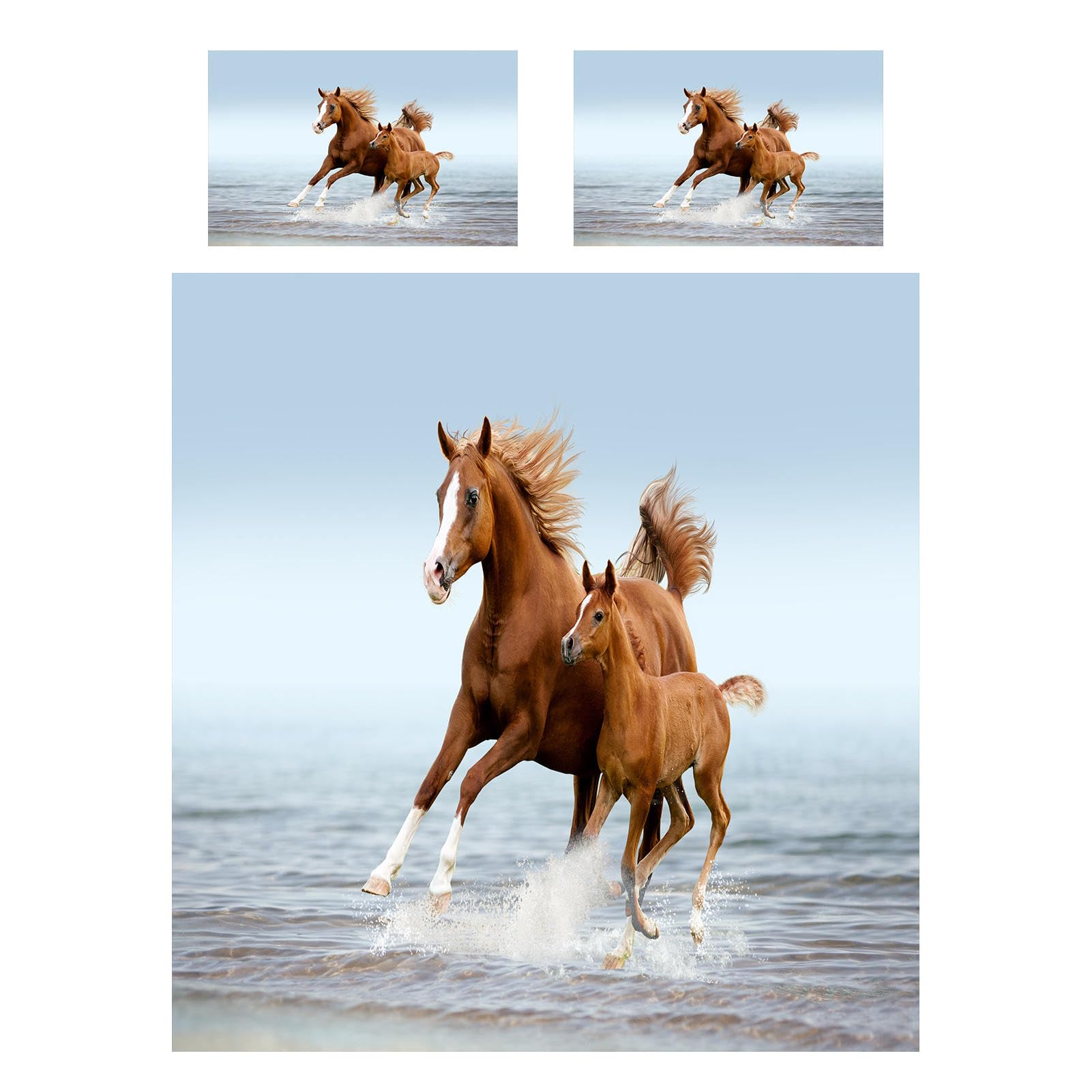 ANHOPE Horse Duvet Cover Set Soft Lightweight 3 Piece Bedding Set including 2 Pillowcase Animal Mare & Pony Running Print Pattern Kids Boys Girls Adults Quilt Cover with Zipper Closure Single 135 x 200 cm - Image 2