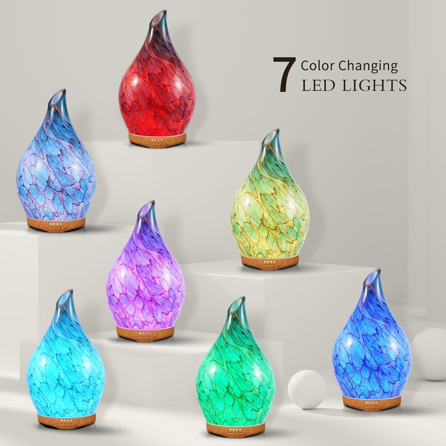 Porseme 280ml Essential Oil Diffuser Glass Color Changing Aroma Air Diffusers Aromatherapy Ultrasonic Cool Mist Humidifier with Remote Control 7 Running Hours Waterless Auto-Off