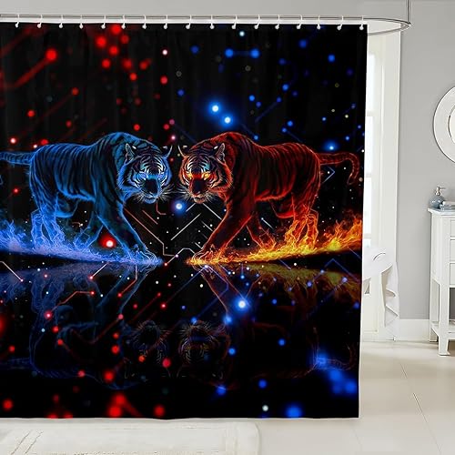 Miniatura 7 de Cortina de baño bohemia con diseño floral retro de 72 x 78 pulgadas, 70 pulgadas, diseño de flores hippie de los años 70, cortina de ducha bohemia