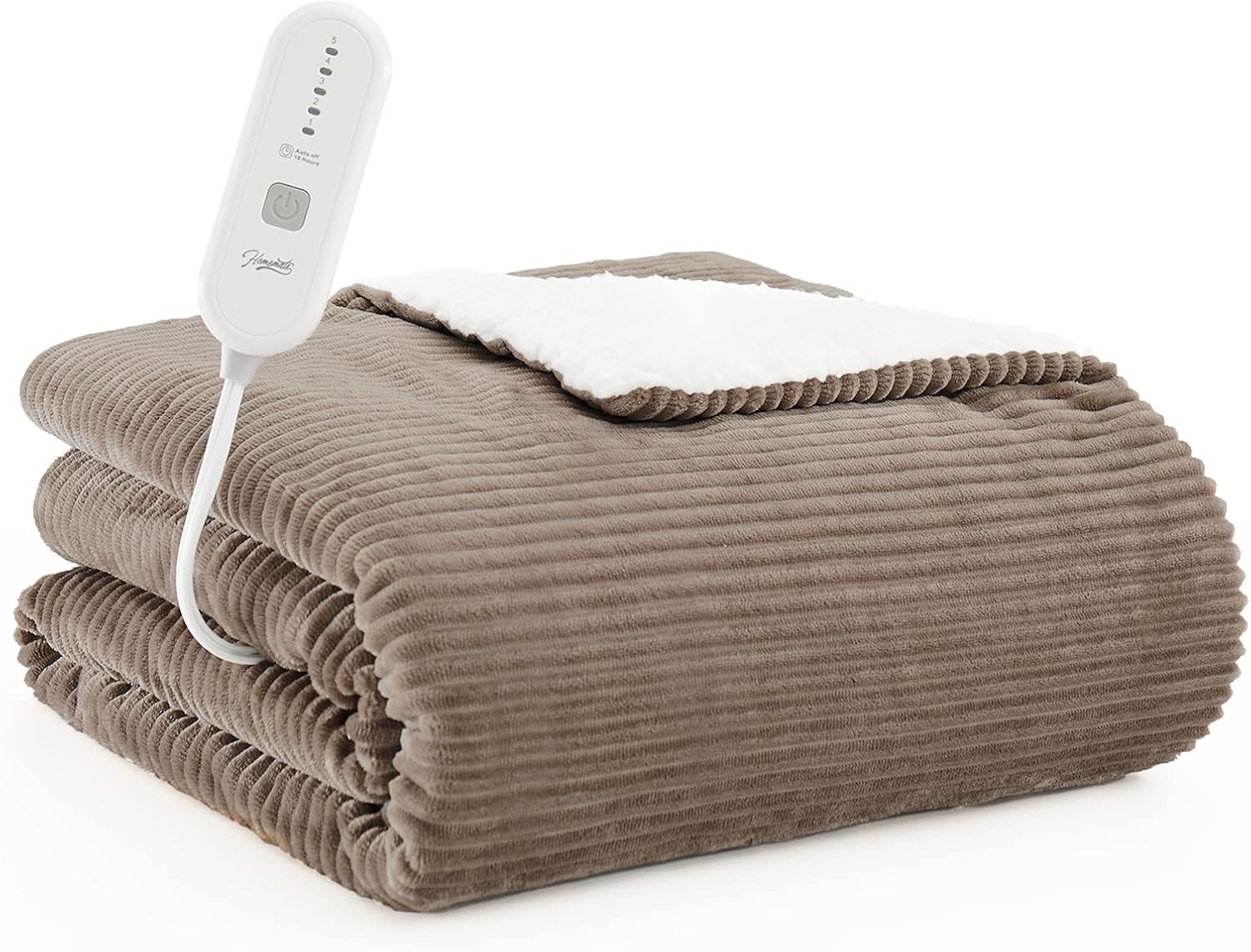 HomeMate Heated Blanket Electric Throw - 50"x60" Heating Blanket Throw 4 Hours Auto-Off 5 Heat Levels Heat Blanket Over-Heat Protection Soft Flannel Sherpa Heater Blanket Electric ETL Certification
