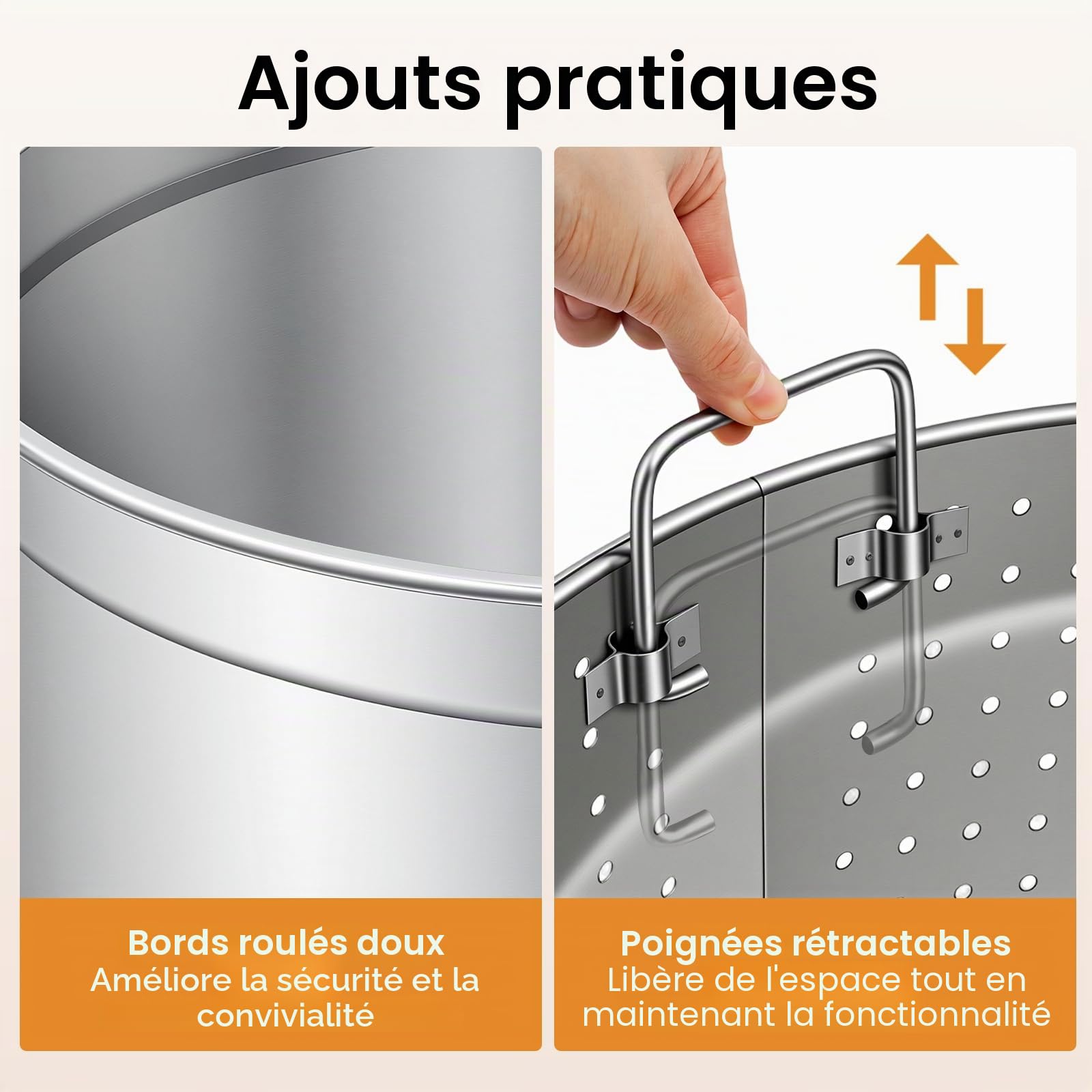 Marmite à soupe en acier inoxydable 100 l avec couvercle et panier, grande capacité, friteuse commerciale, pour restaurant, restauration, fêtes de famille