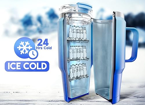 Miniatura 15 de Meoky Vaso de 32 onzas con asa, vaso aislado con tapa y popote, taza de viaje de acero inoxidable, 100% a prueba de fugas, mantiene el frío durante