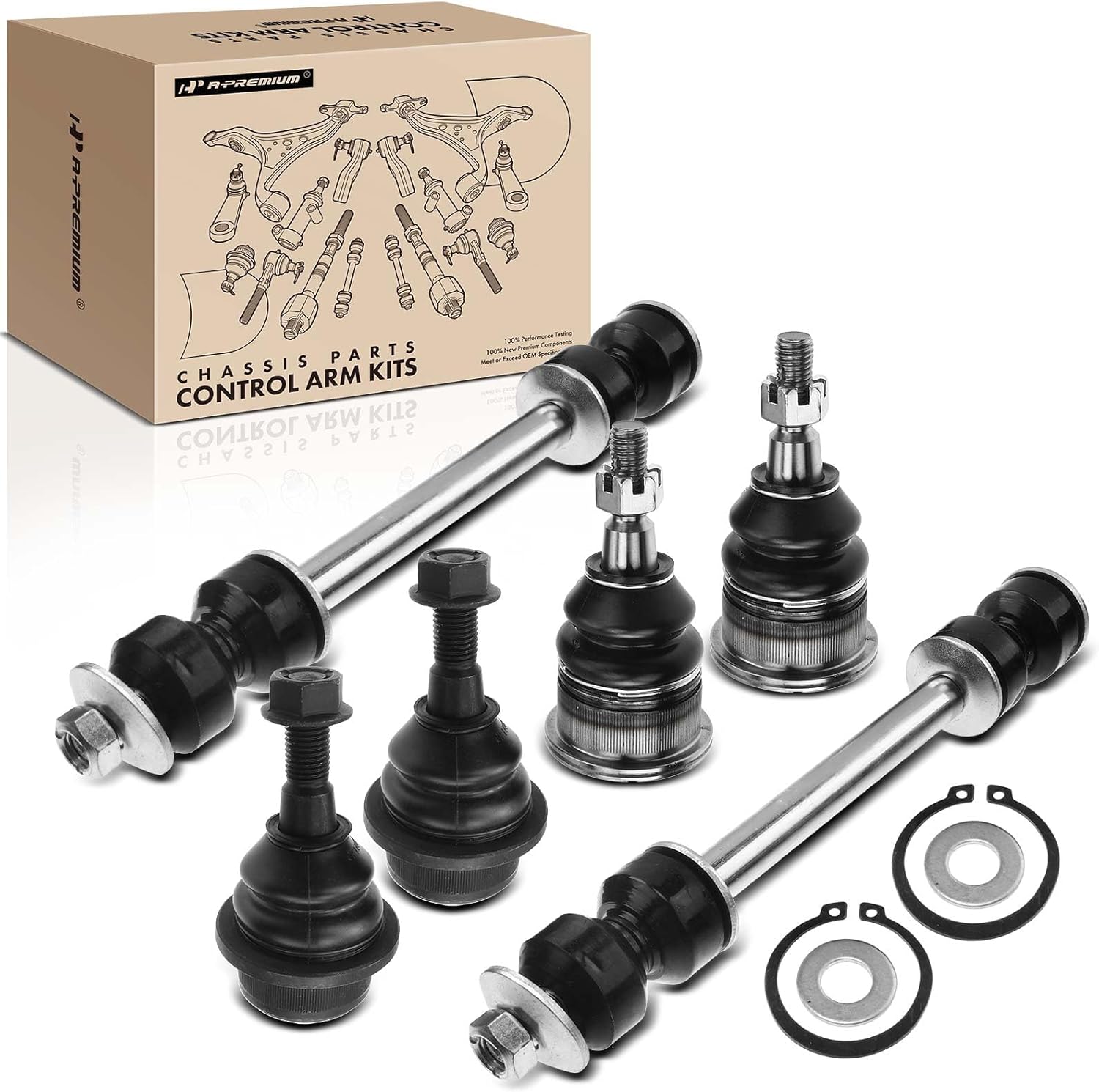 A-Premium Set of 6, Front Sway Bar Link, Upper & Lower Ball Joint, Compatible with Chevrolet & GMC & Hummer - 1999-2010 - Silverado 1500 HD Classic, Sierra, Yukon XL 2500, Suburban 2500, Avalanche, H2