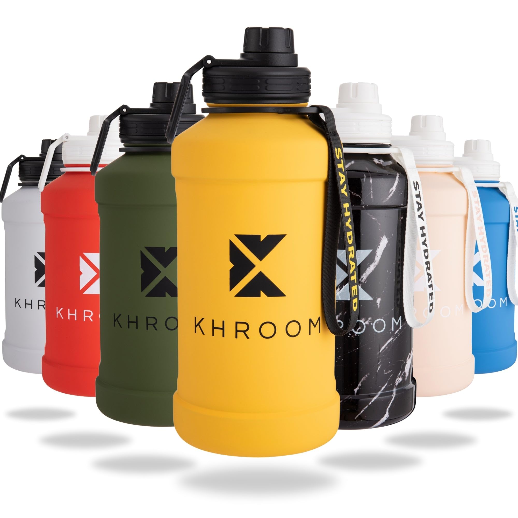 Khroom Stainless Steel Drinking Bottle, 1.3 L or 2.2 L, Suitable for Carbonated Drinks, BPA-Free, Shatterproof, Ideal for Sports, Gym & Leisure, Colour: Yellow