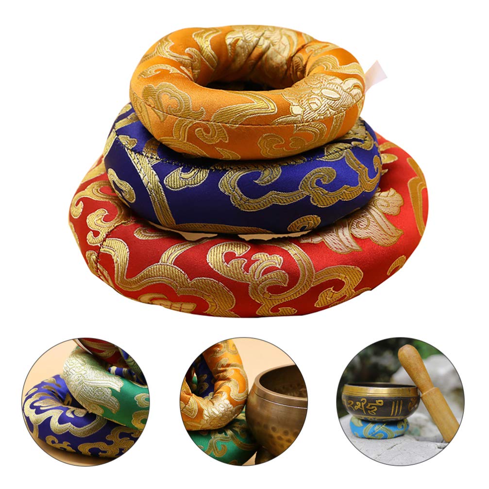 Klangschale Kissen, 3x Handgefertigte Pad für Klangschale aus Baumwolle mit traditionellen Mustern (8+10+12 cm) für Meditation & Yoga - Farben zufällig