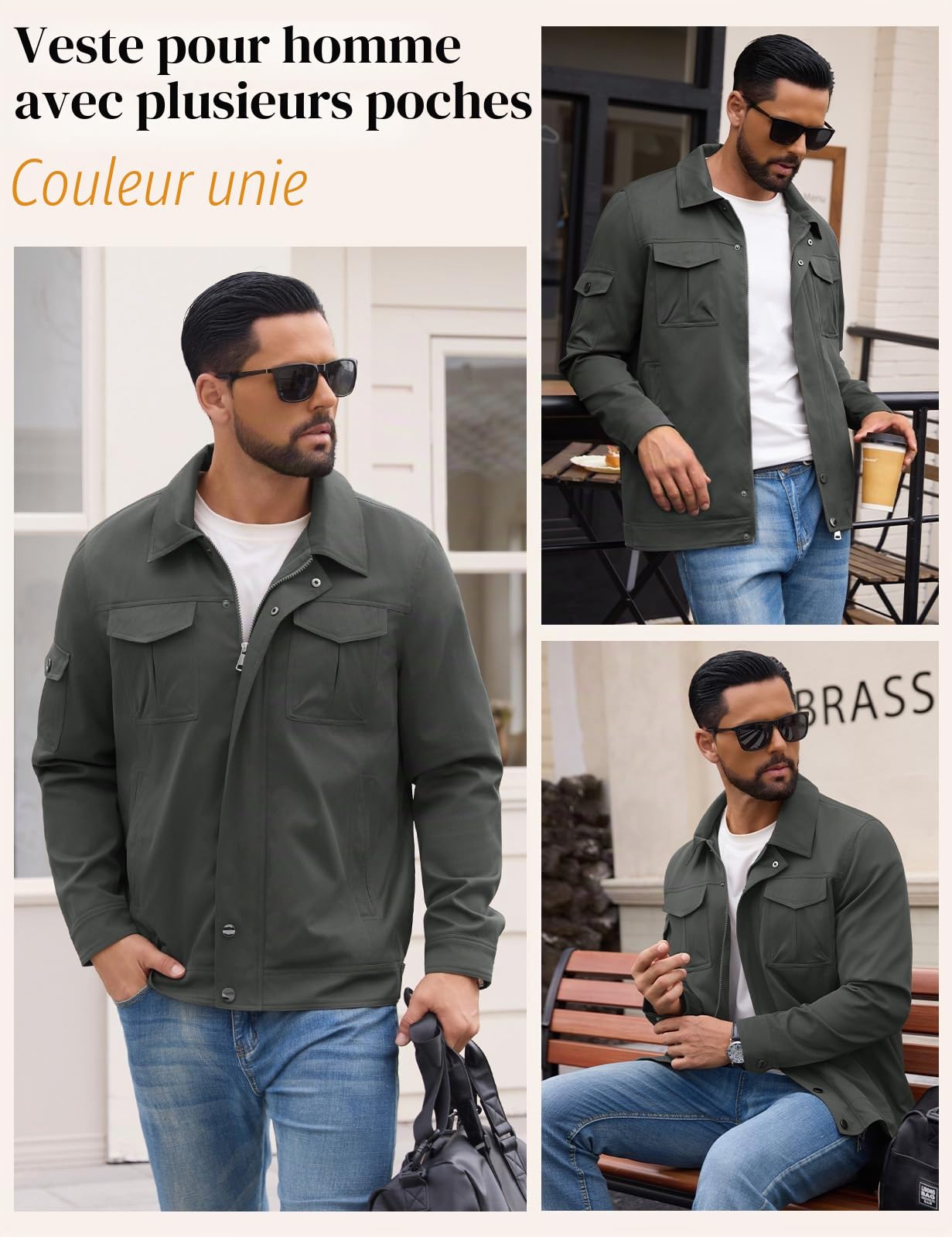 heekpek Vestes d'extérieur légères et imperméables pour homme, veste cargo de bûcheron pour la randonnée