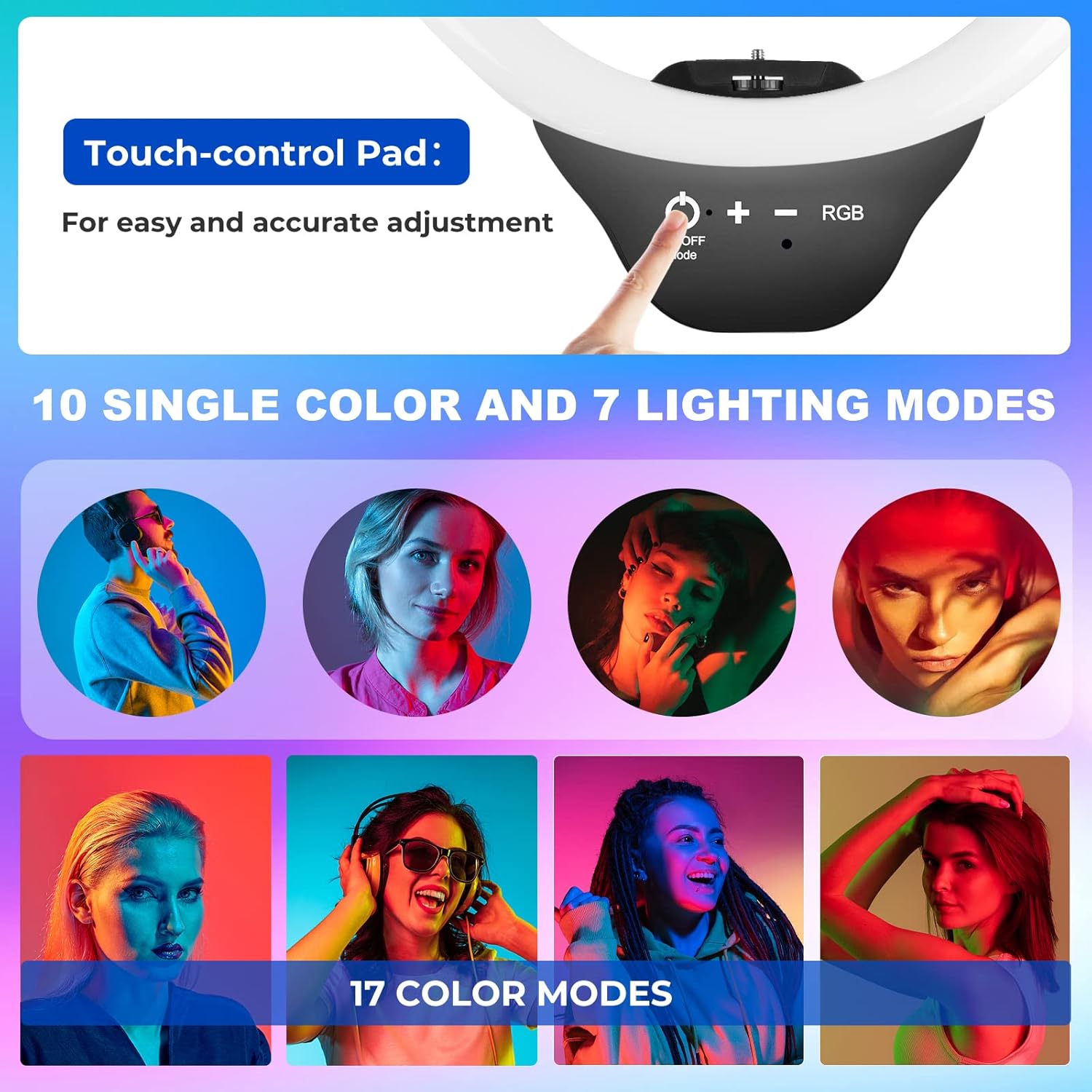 Aureday 12" Selfie Ring Light with Stand and Phone Holder, 15 Color RGB Ring Light with 62" Tripod, Dimmable LED Ringlight for Phone Photography, Live Stream, Creative Videos : Cell Phones & Accessories