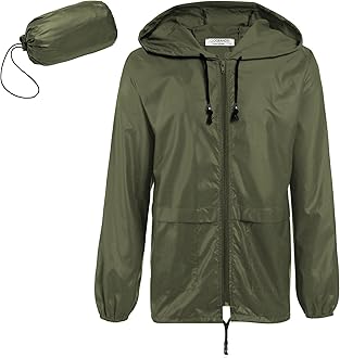 - Mens Packable Rain Jacket Lightweight Waterproof Raincoat with Hood Outdoor Rain Gear Travel Hiking Cycling