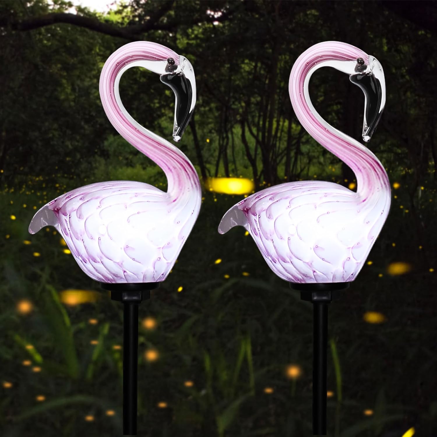 Afirst Solar Outdoor Decorative Lights - Flamingo Handblown Glass Garden Stakes 4" W 2 Pack