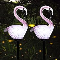 Vista 4 de Afirst Luces solares decorativas para exteriores, diseño de flamenco, de vidrio, soplado a mano, 4 pulgadas de ancho, paquete de 2