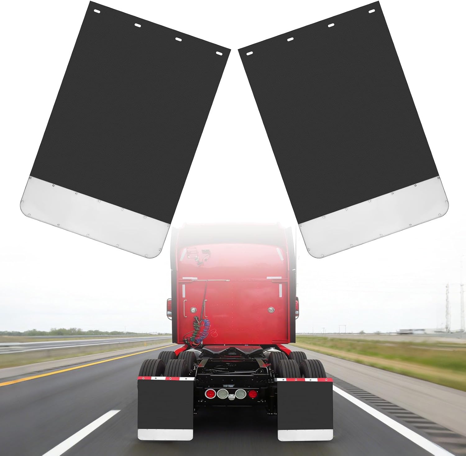 JERBOR 2pcs 24"x36" Heavy-Duty Mud Guards Splash Flaps, Fit for Freightliner for Kenworth for Peterbilt, Universal Mud Flaps for Semi Truck & Trailer with Stainless Steel Plates Weights