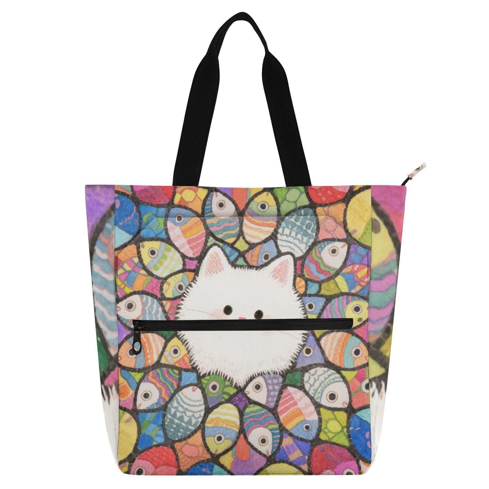 Bolsa de mano para universidad y playa con diseño de gato animado resistente 8