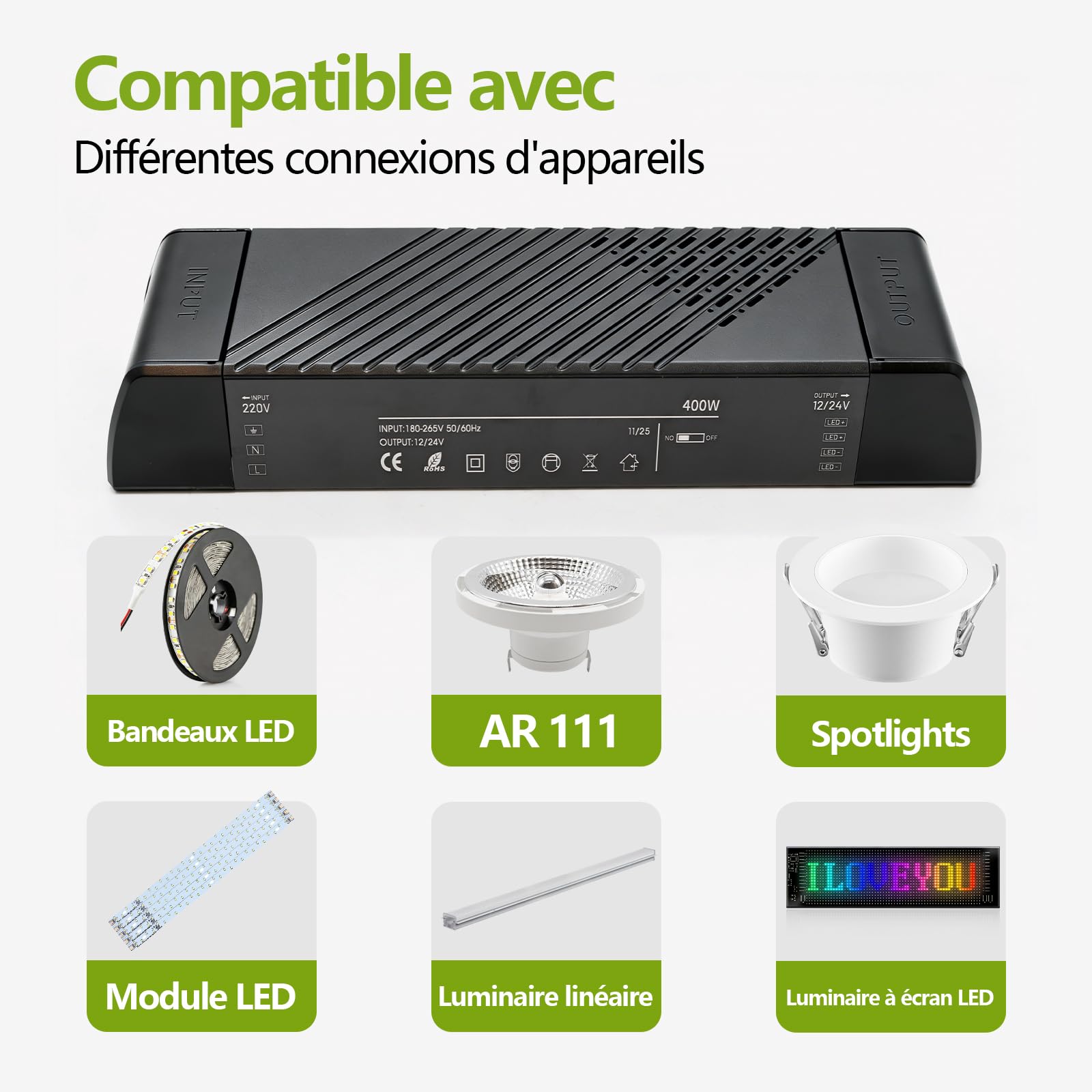 2 Pièces Bloc D'alimentation LED 230V à 12V/24V 400W Transformateur Découpage Alimentation Électrique DC12V 33.33A/DC24V 16.674A Transformateur Tension Constante