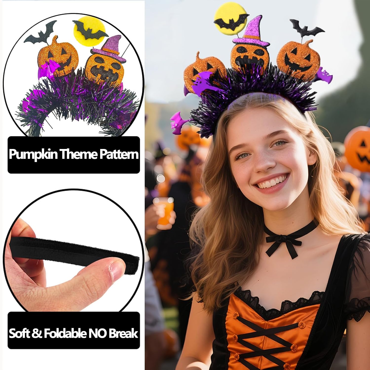 Halloween Pumpkin Bat Headband for Women Halloween Hair Accessories image 3