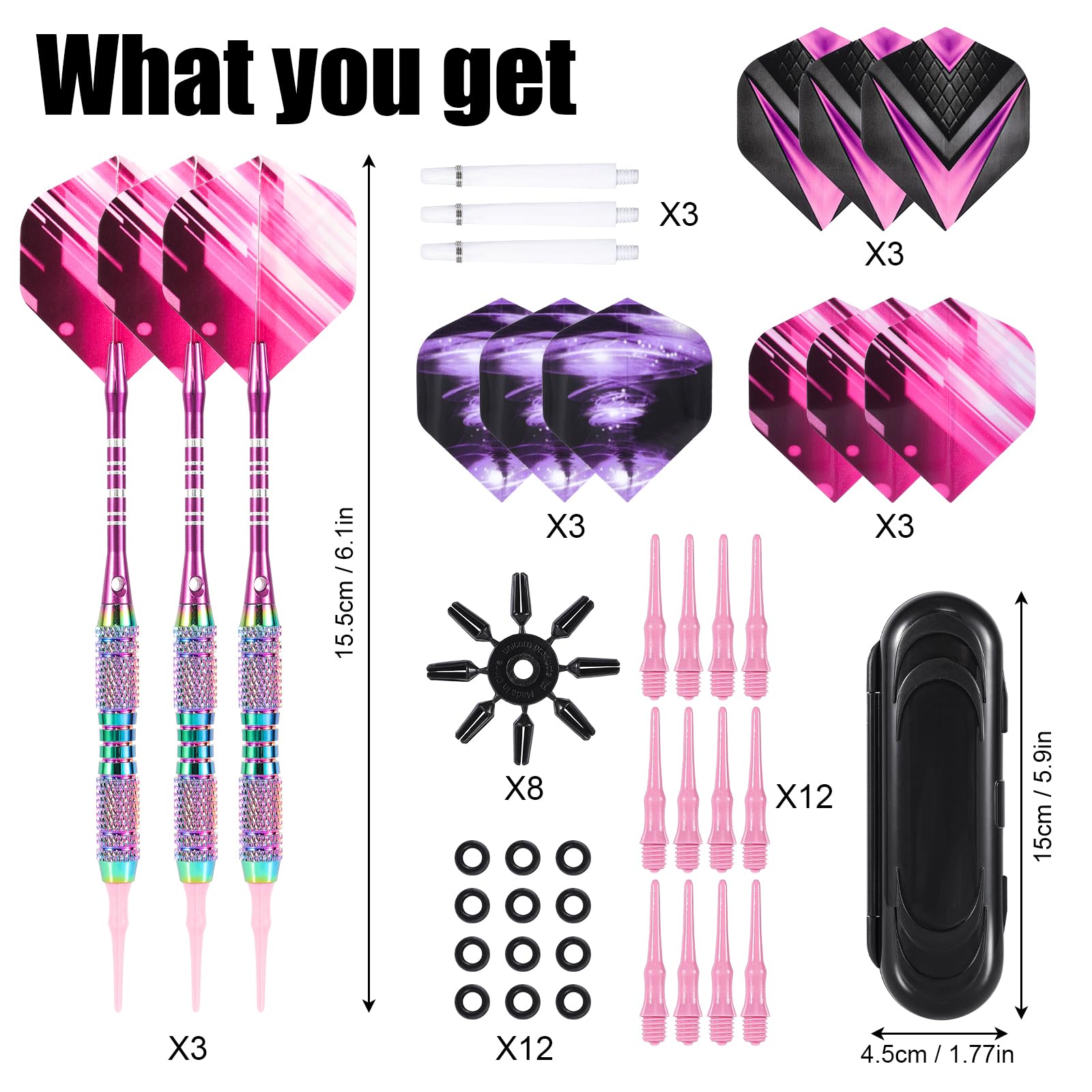 WinRoot 3 fléchettes 18g Fléchettes Pointe Molle Professionnelles avec Barils en Cuivre et Aluminium, Ailettes Pet, Protecteurs d'Ailettes, Pointes Plastique, Étui de Rangement Inclus