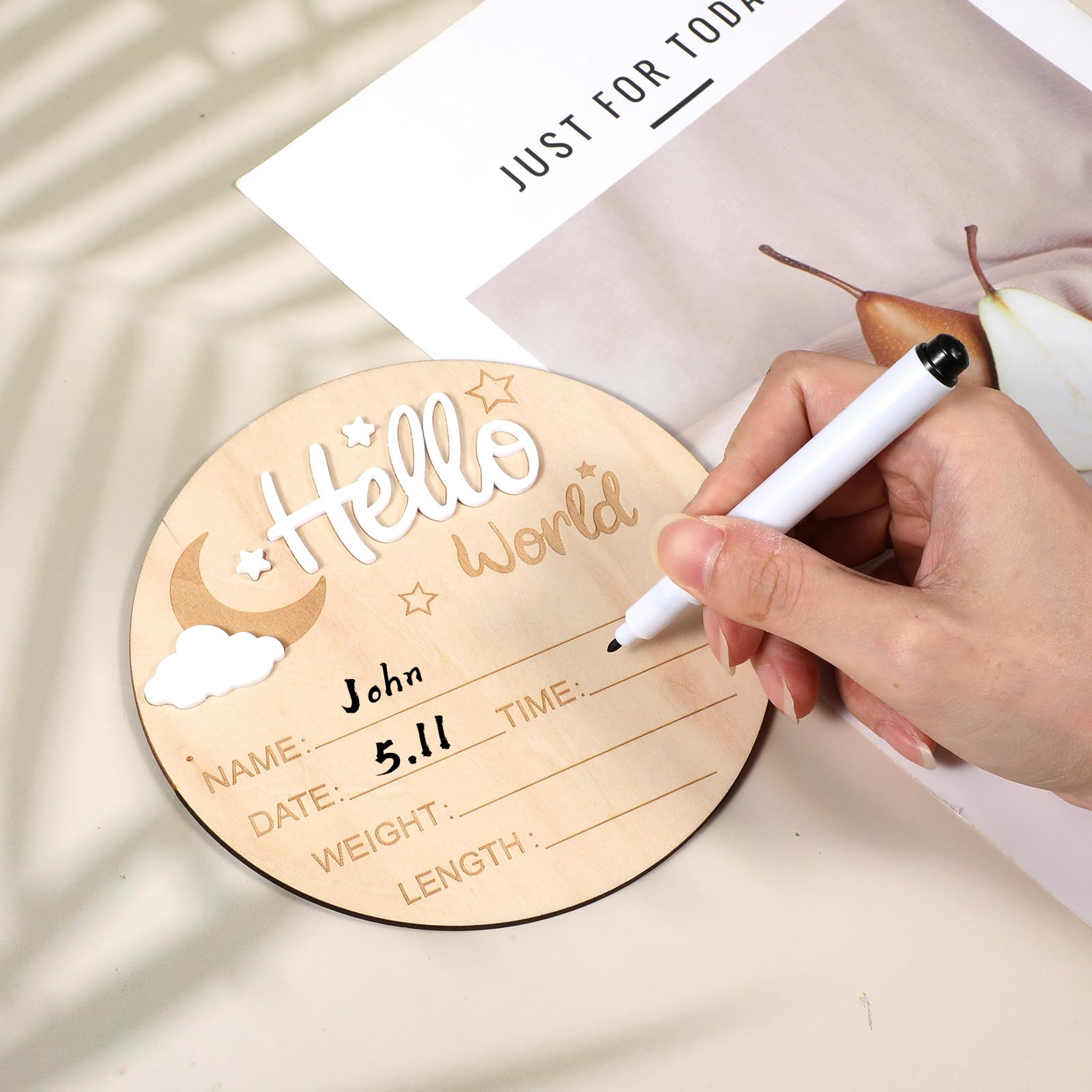 Personalised Wooden Baby Name Sign, Handheld Nursery Decor & Newborn Photo Prop, Perfect Birth Announcement, Christening Gift - Image 3