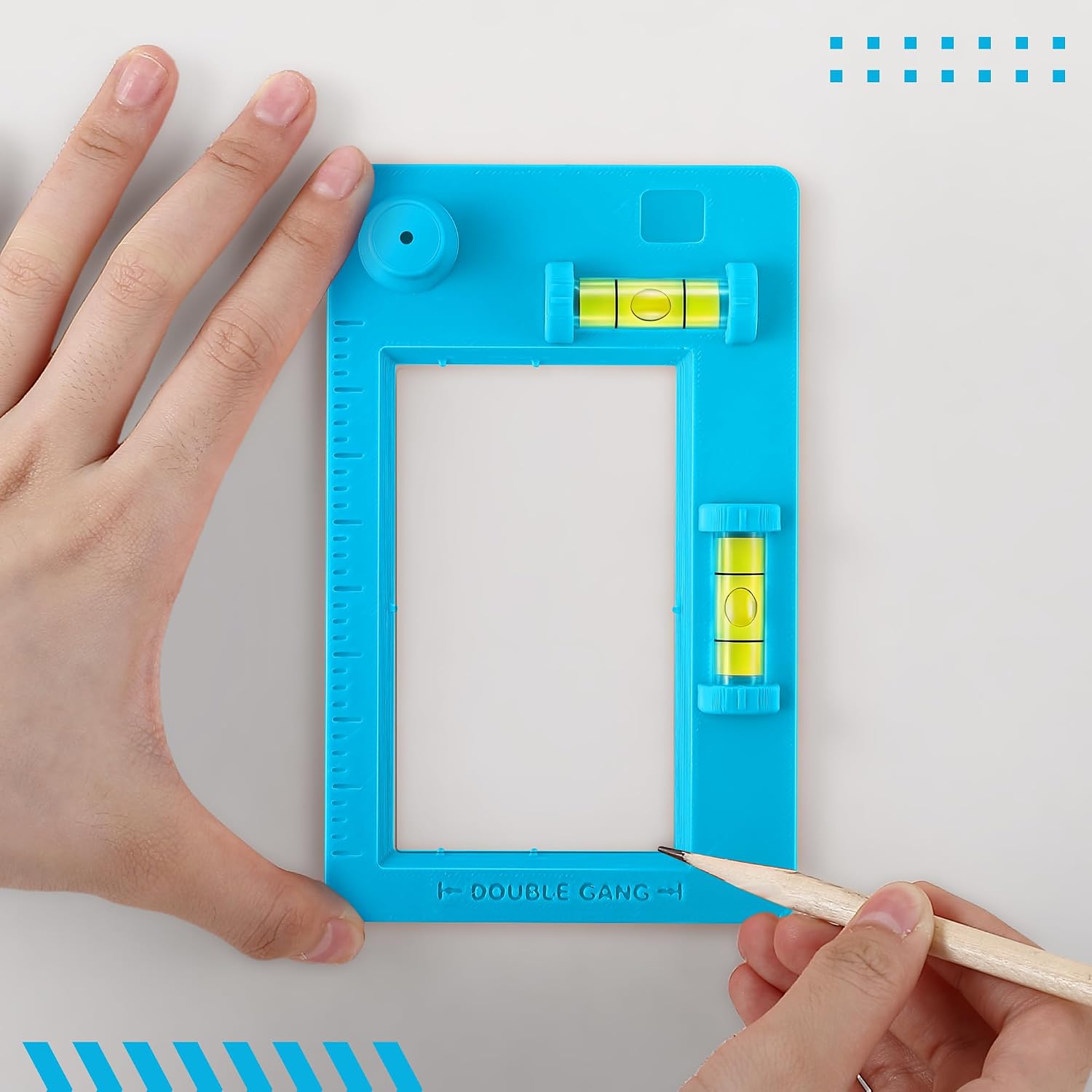 Low Voltage Mounting Bracket Template, Horizontal or Vertical Mounting Template for Single Gang and Double Gang Low Voltage Brackets, Easily Mark Out Cutouts (Blue)