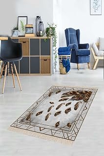 Pelangi Kuş Tüyü Desenli Çerçeveli Dijital Baskı Yıkanabilir Kaymaz Taban Salon Halısı Ve Yolluk (hardal), Kahverengi 100 x 200, 88710020005