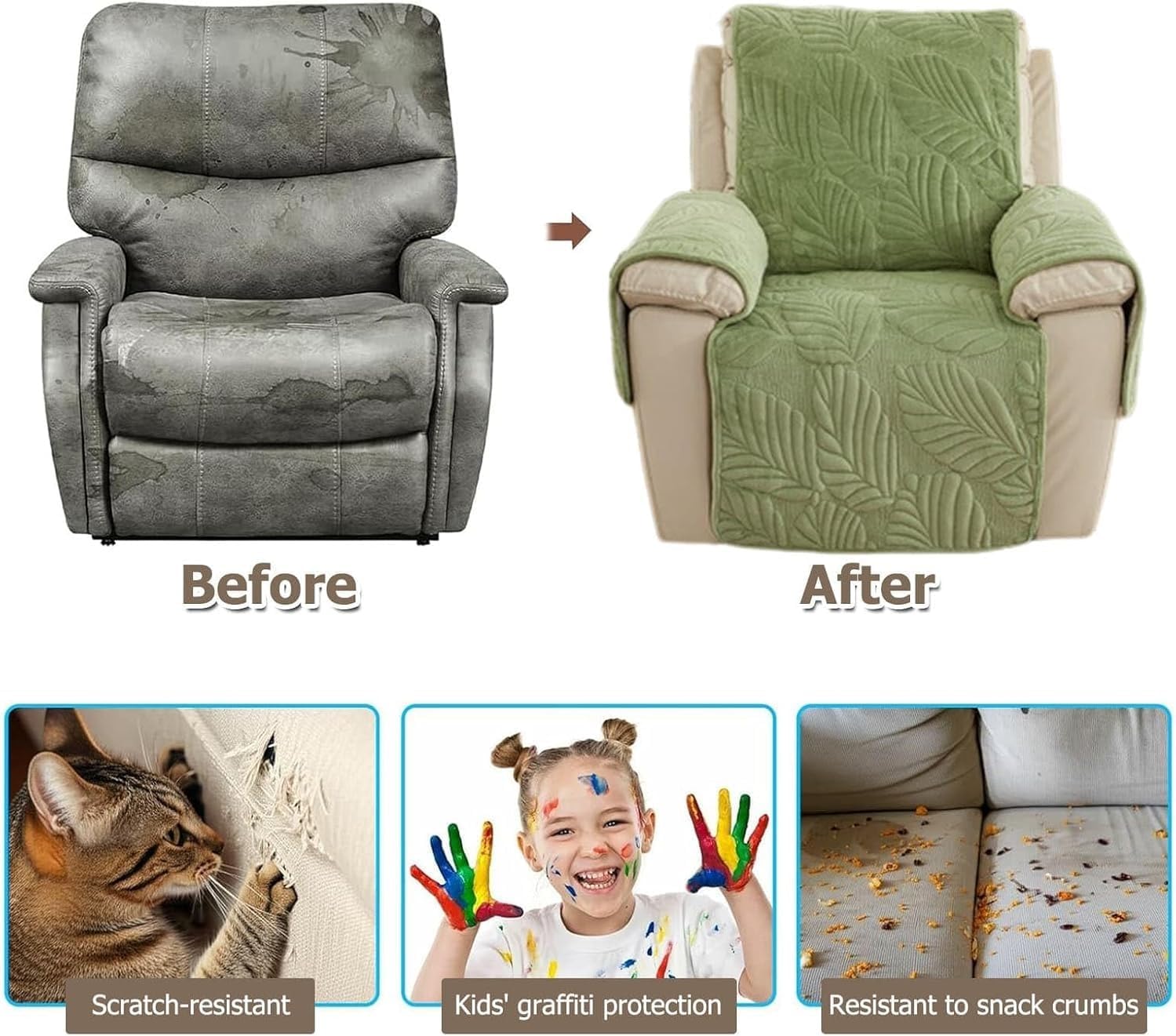 Anti-Slip Super Soft Velvet Quilted Recliner Chair Cover, Jacquard Fabric Elastic Sofa Seat Cushion Slipcover Protector for Living Room Furniture, Pets & Home Decor(Coffee)