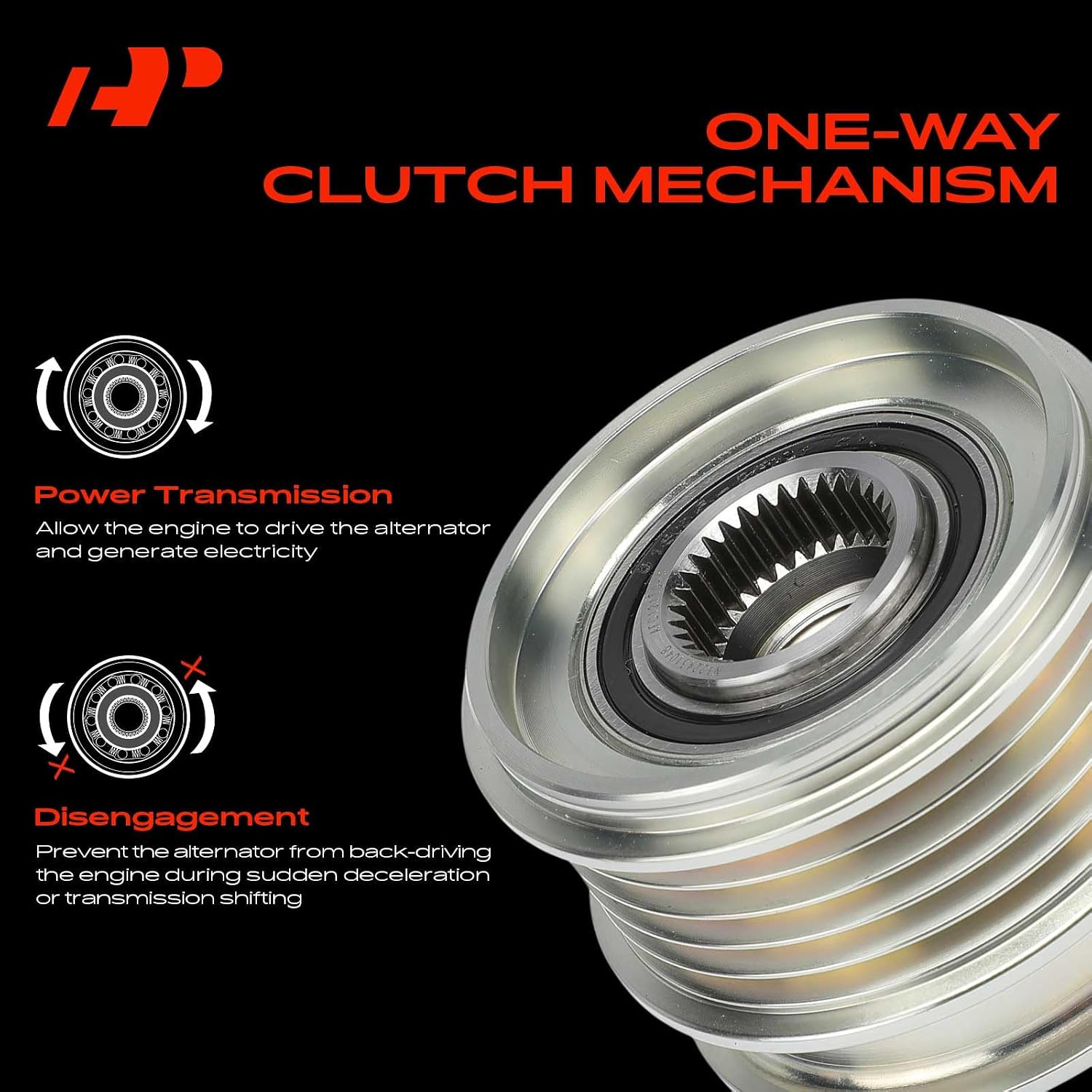 A-Premium Alternator Freewheel Clutch Pulley, 5 Grooves, Compatible with Volvo XC60 2015-2016, S60 2014-2016, S60 Cross Country 2016, XC70 2016, V60 2015-2016, V60 Cross Country 2015-2016, 2.5L, CW