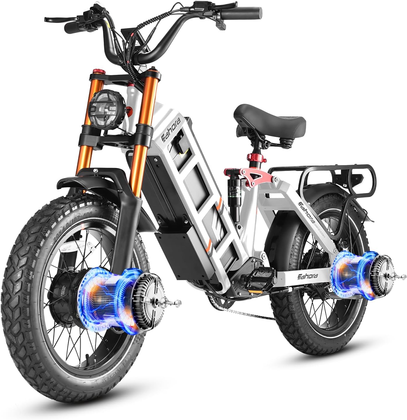 eAhora Juliet Pro-II Electric Bike - 2000W/5200W 34/43MPH Long Range 70AH 60V Ebike for Adults, 120-220Miles 20" Fat Tire Full Suspension Mountain E-Bike
