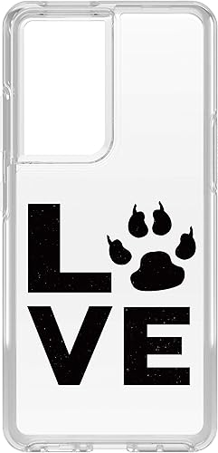 Clear Shockproof Hybrid Case for Samsung Galaxy S21 Ultra (6.8" Screen) - TPU Bumper, Acrylic Back, Tempered Glass Screen Protector - Love - Dog Paw