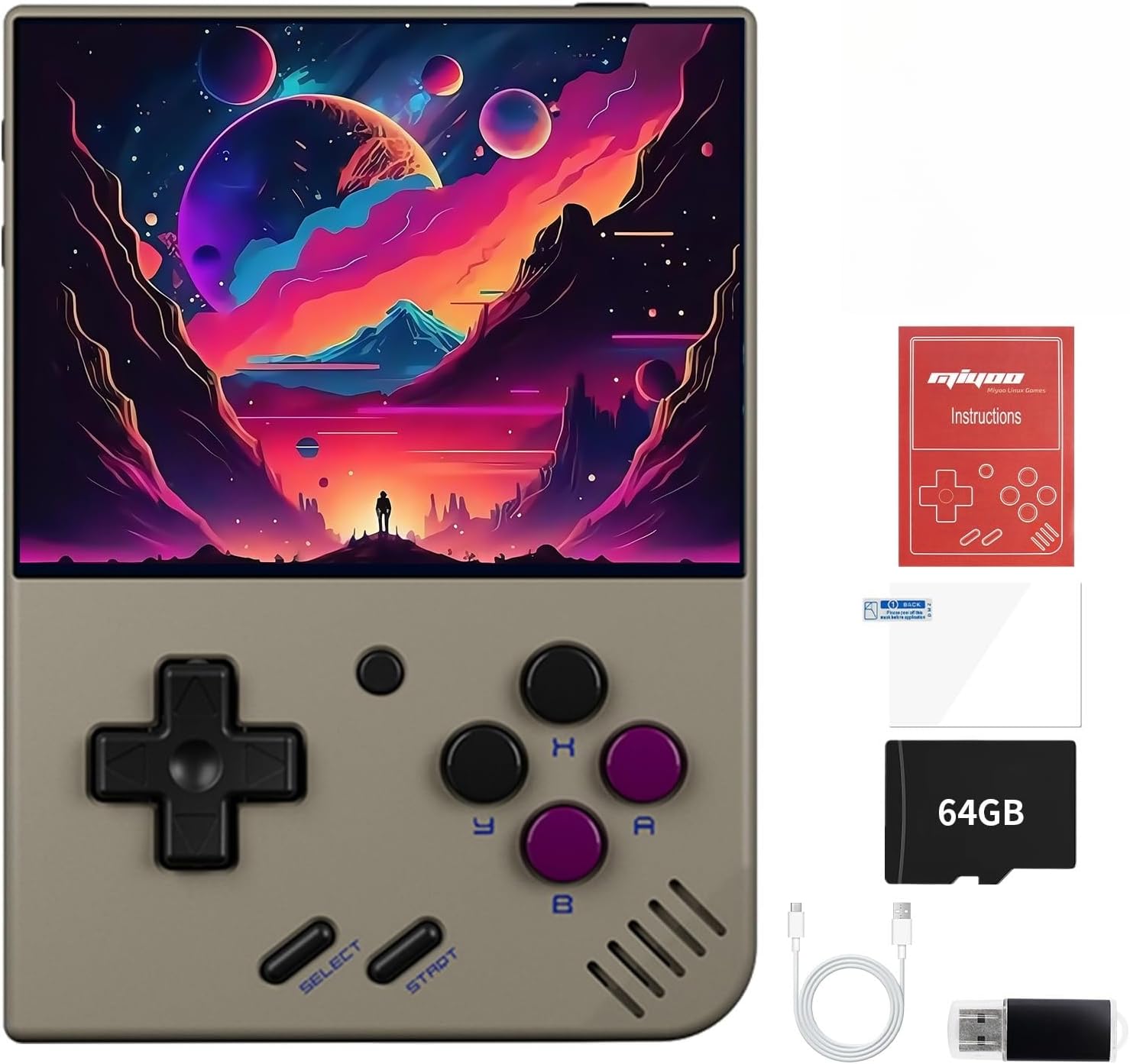 Miyoo Mini Plus,Handheld Retro Game Console 64GB,3.5-inch 640*480 IPS Screen 3000mAH Battery with Storage Case Casual Game Console Video Games Consoles(Gray)