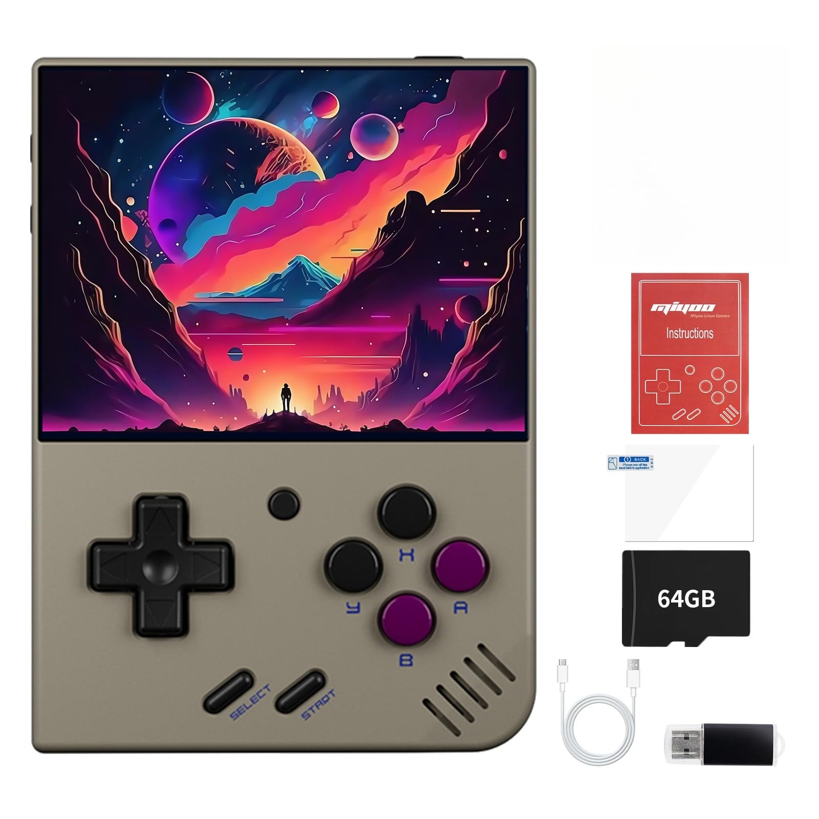 Miyoo Mini Plus,Handheld Retro Game Console 64GB,3.5-inch 640*480 IPS Screen 3000mAH Battery with Storage Case Casual Game Console Video Games